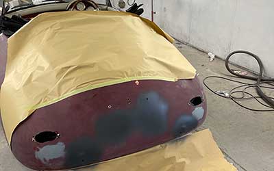 Porsche 356 In oven ready to mask up for paint
