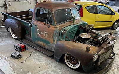 This old GMC pickup in for a few fixes and a nice couple of coats of gloss lacquer.